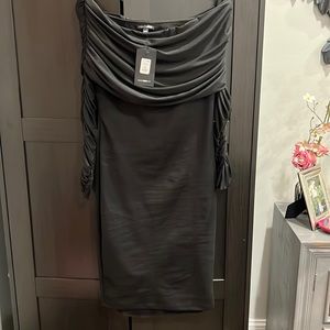 Black Mesh Sleeve Drop Shoulder Dress